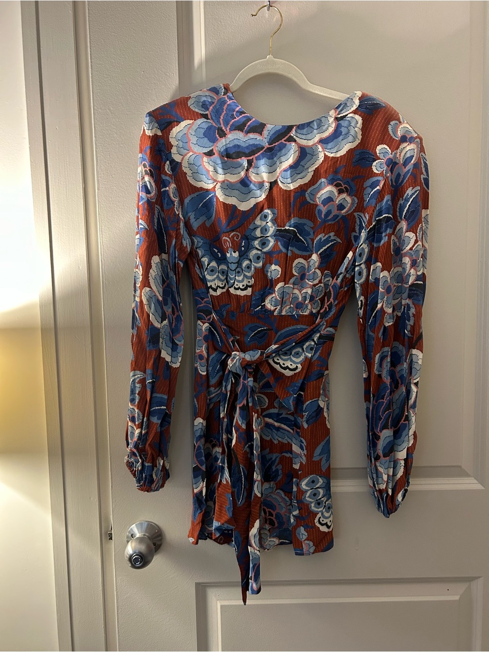 RHODE Blue & Rust Mariposa Floral Tie-Waist Dress NWT